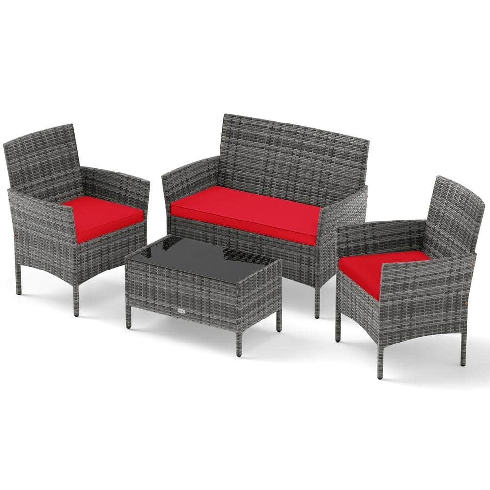 4 Piece PE Rattan Patio Seating Set with Cushions and Glass Table price history on PriceWatchPro