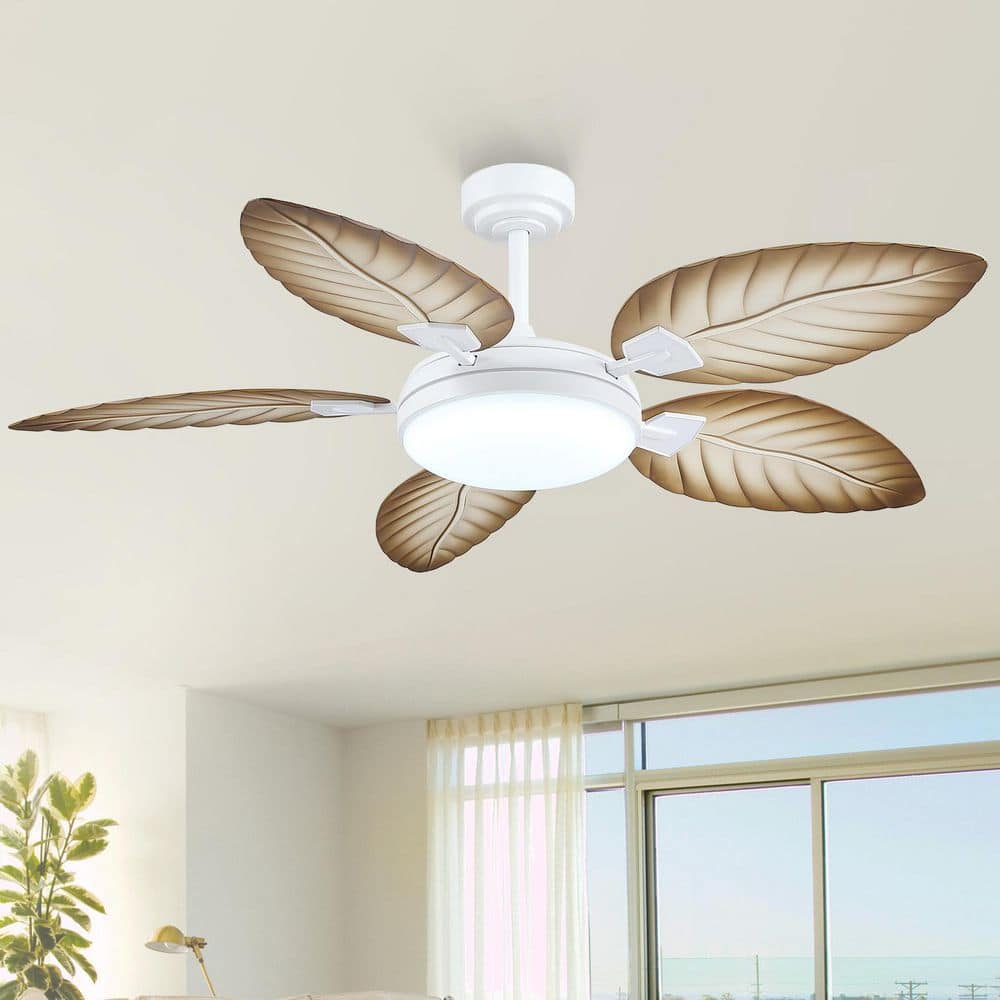 52 in. Indoor/Outdoor White/Brown Tropical Downrod Ceiling Fan with Dimmable 3 Color LED Light and Remote/APP Control price history on PriceWatchPro