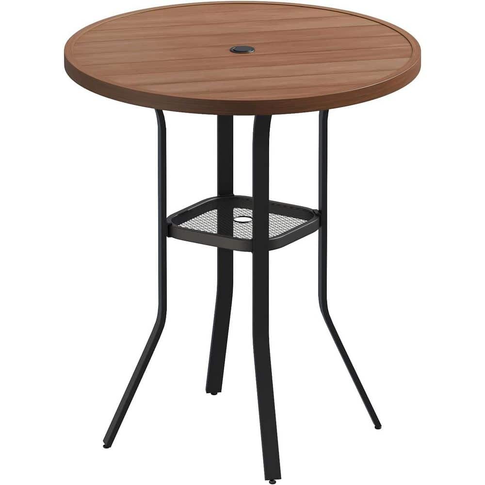 27.6 in. Walnut Round Metal Patio Dining Table, All-Weather Outdoor Bistro Table for Lawn and Backyard price history on PriceWatchPro