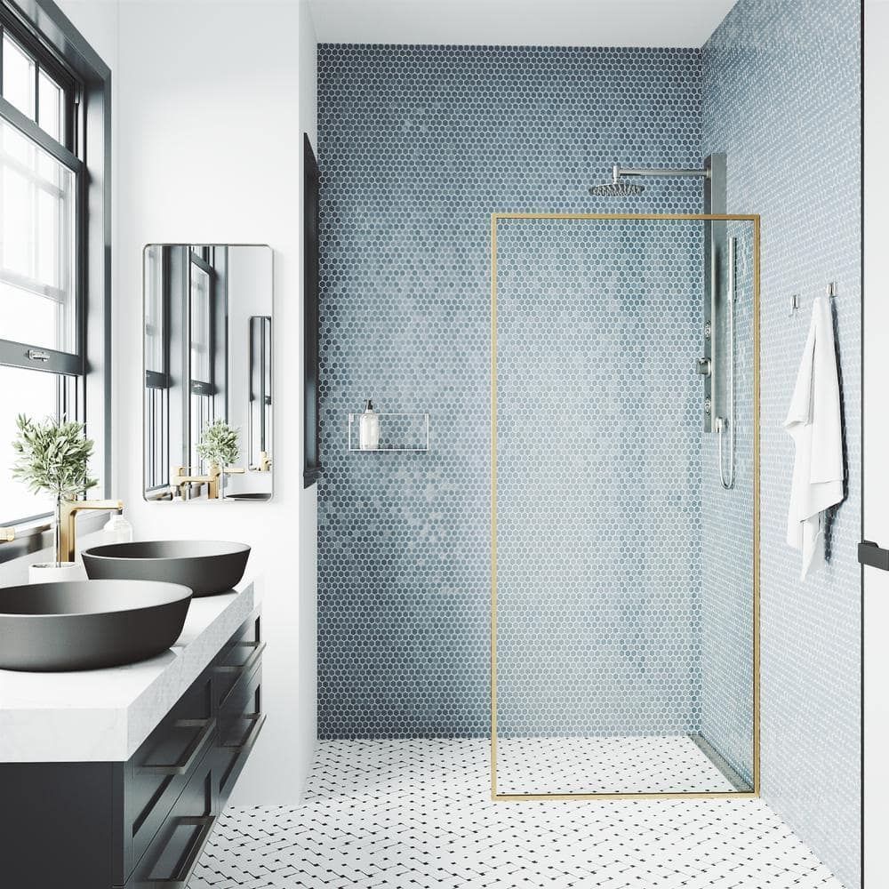 Matte Gold and Clear Glass Fixed Shower Screen