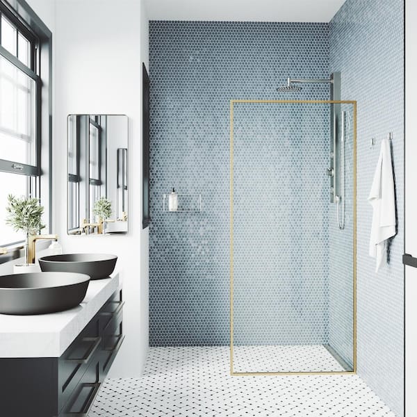 VIGO Meridian 34 in. W x 74 in. H Framed Fixed Shower Screen