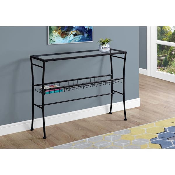 Unbranded 42 in. Black Standard Rectangle Glass Console Table with Storage