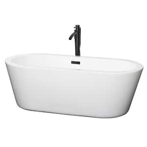 Mermaid 67 in. Acrylic Flatbottom Bathtub in White with Matte Black Trim and Faucet