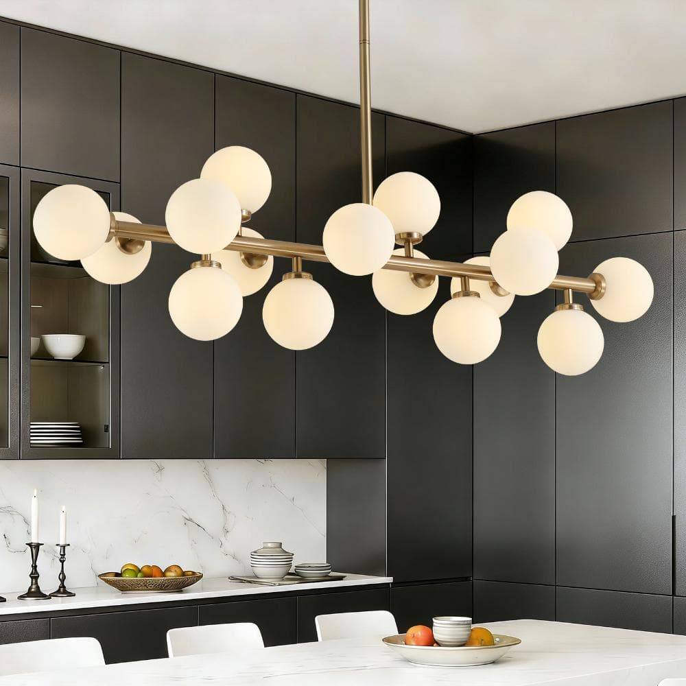 LuminFan 16-Light Gold Glass Globes Linear Chandelier for Living