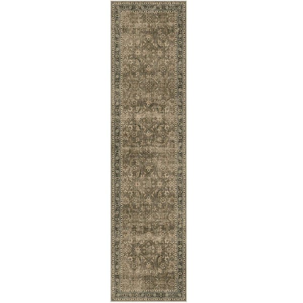 Princeton Brown 2 ft. x 8 ft. Distressed Vintage Floral Runner Rug