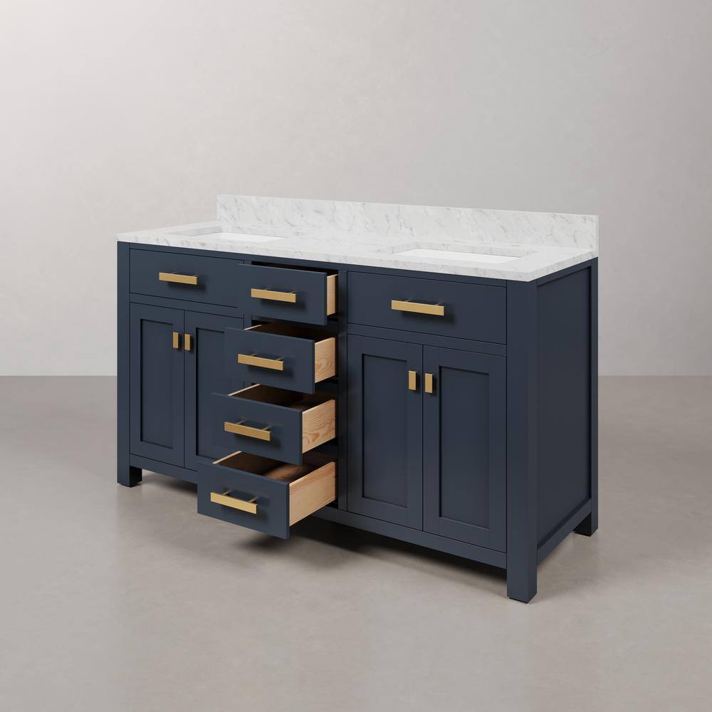 Monarch Blue Double Sink Bathroom Vanity with Carrara Marble Top