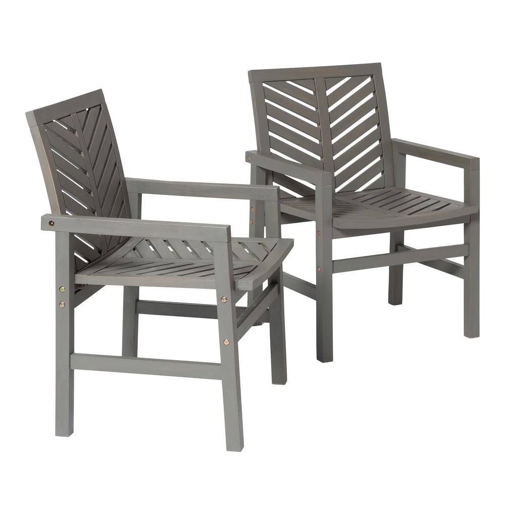Traditional Acacia Wood Chevron Outdoor Chair Set in Gray