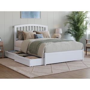 Lucia White Solid Wood Frame Full Platform Bed with Panel Footboard and Storage Drawers