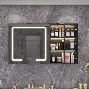 47.2 in. W x 27.2 in. H Rectangular Surface Mount Bathroom Medicine Cabinet with Mirror, Glass Door, Anti-fog, Lights