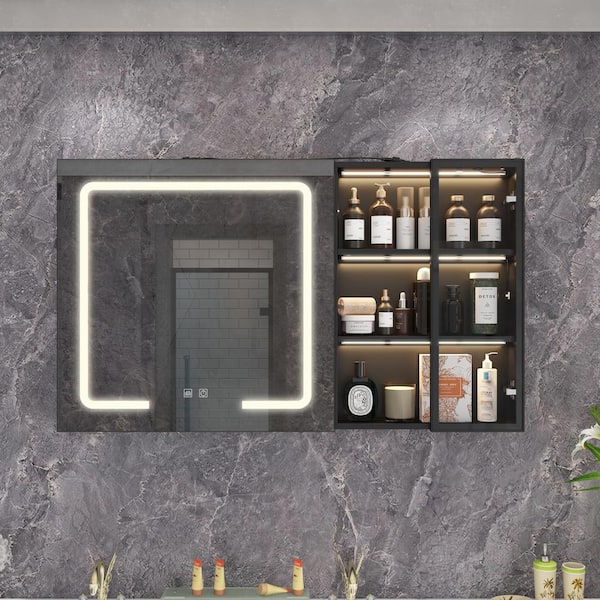 FUFU&GAGA 47.2 in. W x 27.2 in. H Rectangular Surface Mount Bathroom Medicine Cabinet with Mirror, Glass Door, Anti-fog, Lights