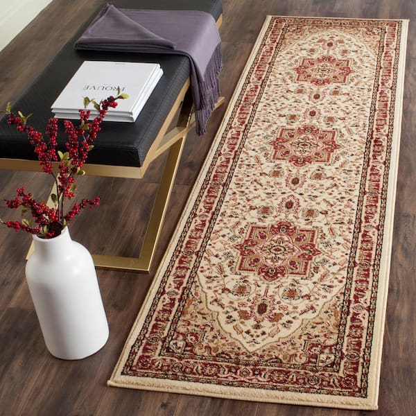Lyndhurst Ivory/Red 2 ft. x 14 ft. Floral Border Medallion Runner Rug