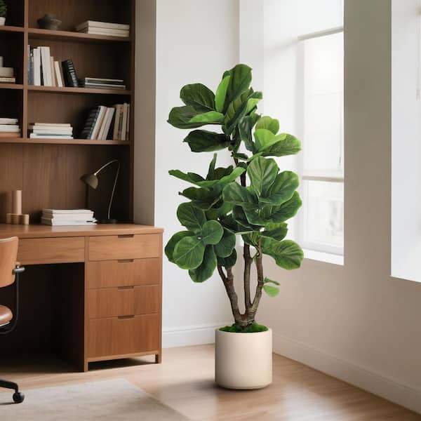 Edvivi 4.5 ft. Artificial Fiddle Leaf Fig Tree in White Decor Pot