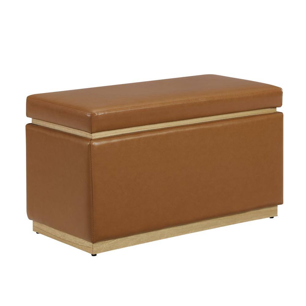 Linon Home Decor Savoy Caramel Faux Leather Rectangle Ottoman THD04183