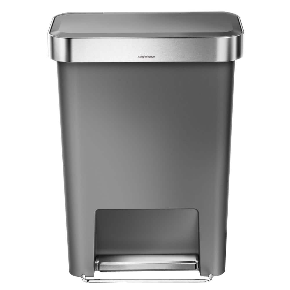 Gray Plastic Rectangular Step Trash Can with Silent Lid