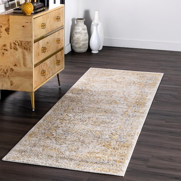 Vintage Speckled Shaunte 2 ft. 6 in. x 12 ft. Gold Runner Rug