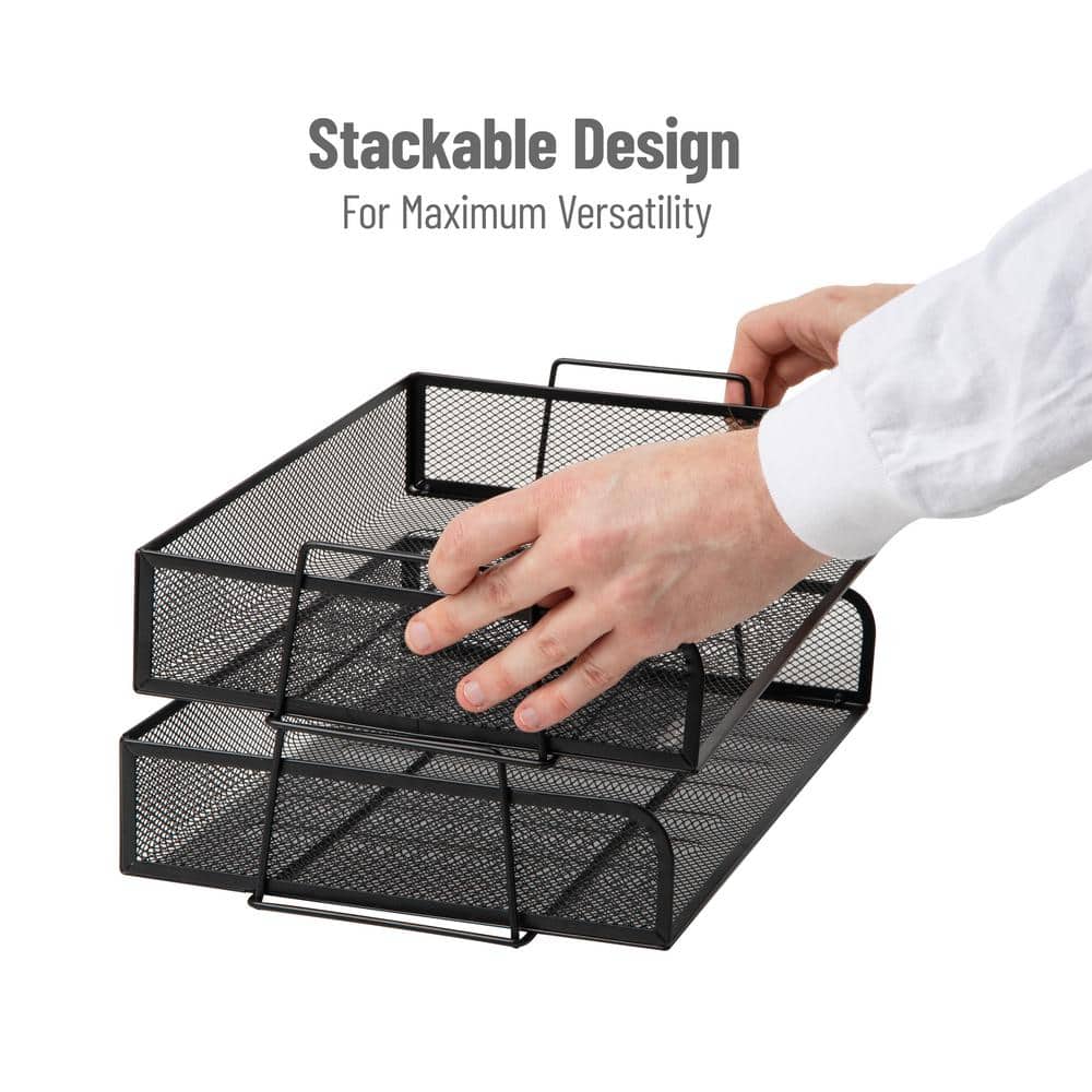 Black Metal Mesh Stackable Letter Tray Organizer, 13.3" x 9.5"