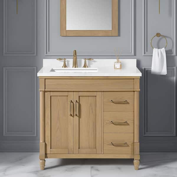 Salisbury 36 in. Single Sink  Natural Birch Bath Vanity with White Engineered Marble Top