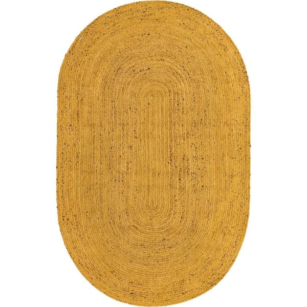 Unique Loom Braided Jute Dhaka Yellow 5' 1 x 8' 0 Area Rug 3161132