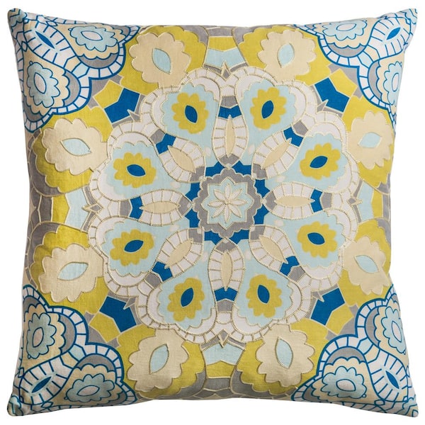 Unbranded Yellow/Blue Geometric Cotton Poly Filled 20 in. X 20 in. Decorative Throw Pillow