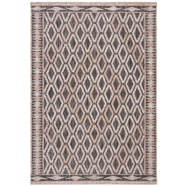 Courtyard Black/Natural 2 ft. x 4 ft. Border Diamond Indoor/Outdoor Area Rug