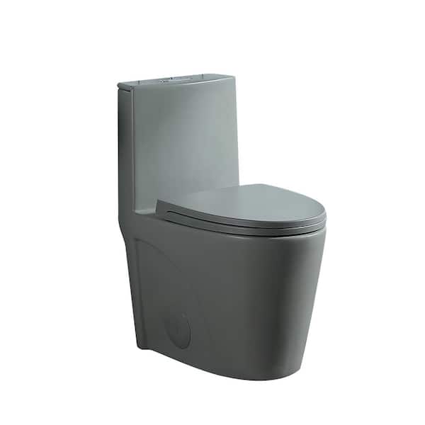 FUNKOL 1-Piece 1.1 GPF/1.6 GPF High Efficiency Dual Flush Elongated Toilet in Light Grey with Slow-Close Seat