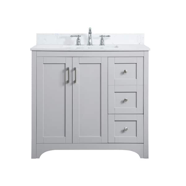 Unbranded Simply Living 36 in. W x 22 in. D x 34 in. H Bath Vanity in Grey with Calacatta White Engineered Marble Top