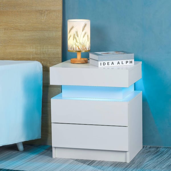 Modern LED Nightstand with 2 Drawers and Multi-Color Lighting – pocoro