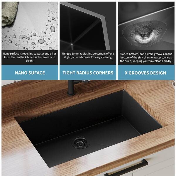 30x19 Inch Drop-In Kitchen Sink Workstation - Brushed Gold NANO-PVD, 16 Gauge Stainless Steel Single Bowl