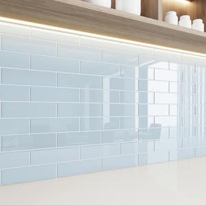 Subway Morning Sky Blue 3 in. x 9 in. Glass Tile Sample