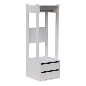 White Finish Wood 18 in. W Corry Open Wardrobe with 2-Drawers, Dimension - (18 in. L x 18 in. W X 53 in. H)