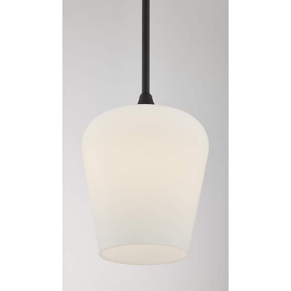 Octave 8 in. W x 10.5 in. H 1-Light Matte Black Pendant Light with White Opal Glass Shade