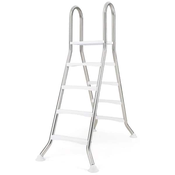 Pool Ladder 9-Stainless Steel for Above Ground Pool with Top Platform Non-Slip Steps and Rounded Handrail