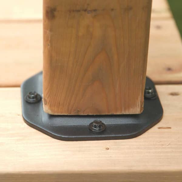 4 in. x 4 in. Powder Coated Black Heavy-Duty Post Cap Steel Plate Connector for Wood Post