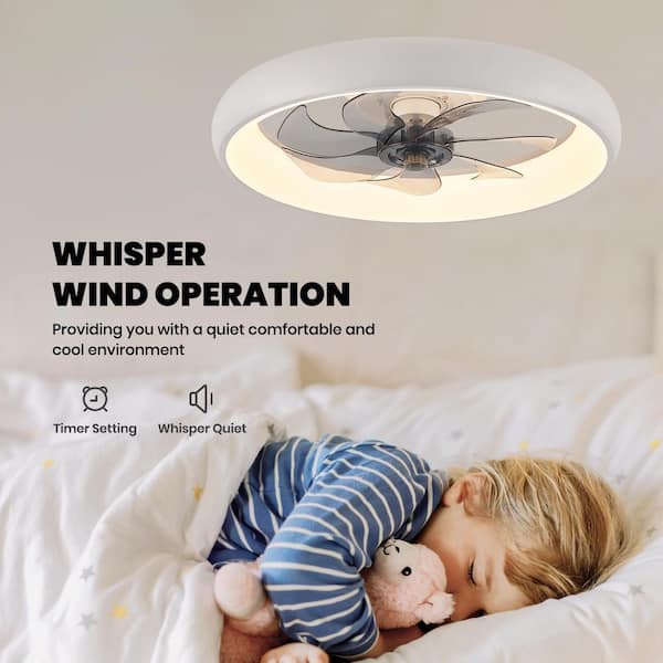 20 in. Smart Indoor Modern White Round Low Profile Ceiling Fan with Dimmable LED with Remote Included for Bedroom