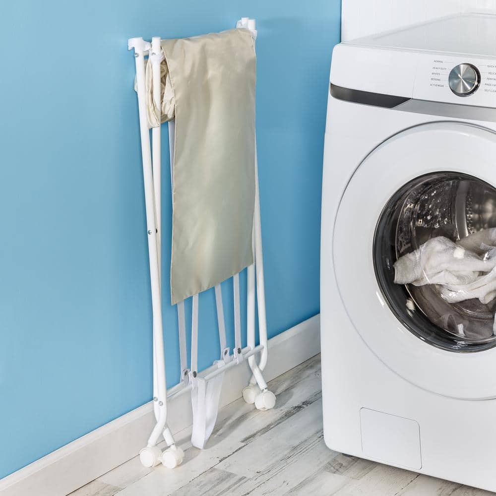 Beige Collapsible Steel Frame Hamper with Wheels and Lid