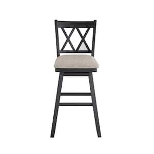 Brookline 29 in. Black High Back Wood 42.5 in. Swivel Bar Stool with Fabric Seat
