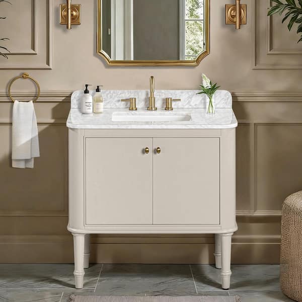 Collette 36 in. Single Sink Greige Bath Vanity with Carrara White Marble Top (Assembled)