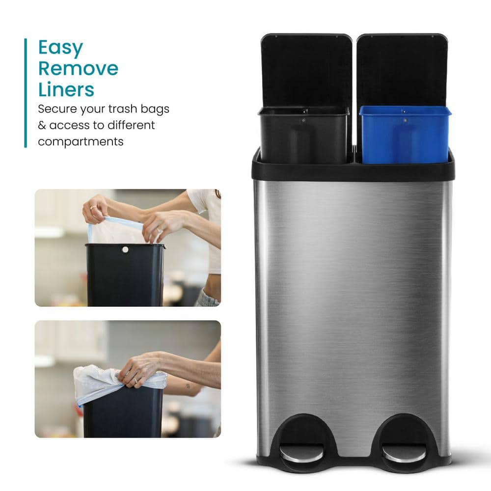 Stainless Steel Dual Compartment Kitchen Trash and Recycling Bin
