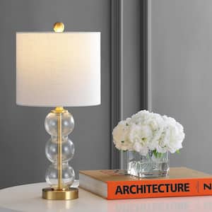 February 21 in. Clear/Brass Gold Glass/Metal LED Table Lamp