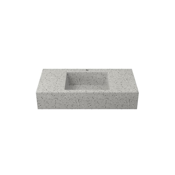 MEDUNJESS 39 in. x 20 in. x 8 in. Terrazzo Solid Surface Wall-Mounted Bathroom Vessel Sink in Gray with Faucet Hole