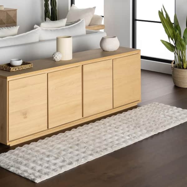 Jeni Solid Faux Rabbit Machine Washable 2 ft. 6 in.  x 8 ft. Silver Runner Rug