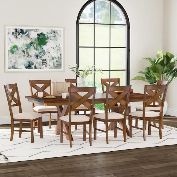 Powell Company Neumann 9-Piece Rectangle Dark Hazelnut Brown Wood Powell Company Neumann 9-Piece Rectangle Dark Hazelnut Brown Wood
