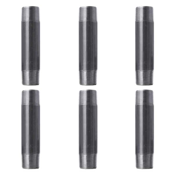PIPE DECOR 1 in. x 5 1/2 in. Black Industrial Steel Grey Plumbing Nipple (6-Pack)