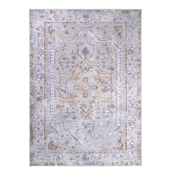 Sofia Neutral Grey Washable Rug 5 ft. x 7 ft. Area Rug