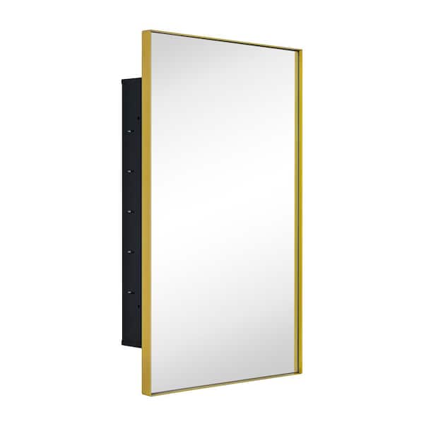 TEHOME 16-in x 26-in Recessed Mount Brushed Gold Mirrored Medicine Cabinet