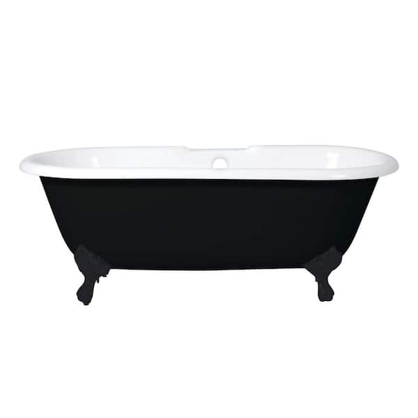 Kingston Brass Aqua Eden 66 in. Cast Iron Double Ended Clawfoot Bathtub with 7 in. Faucet Drillings in White/Matte Black