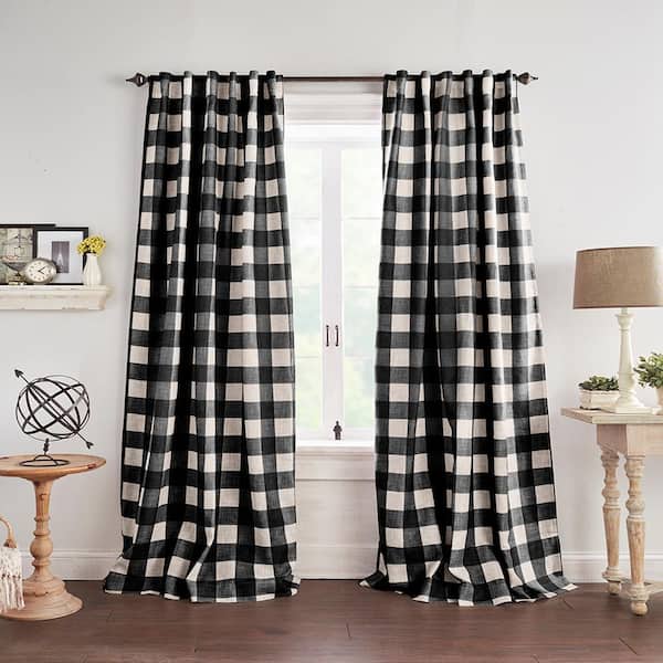 Grainger Black Buffalo Check Poly-Linen 52(in)X95(in) Rod Pocket/Back Tab Blackout Curtain Panel