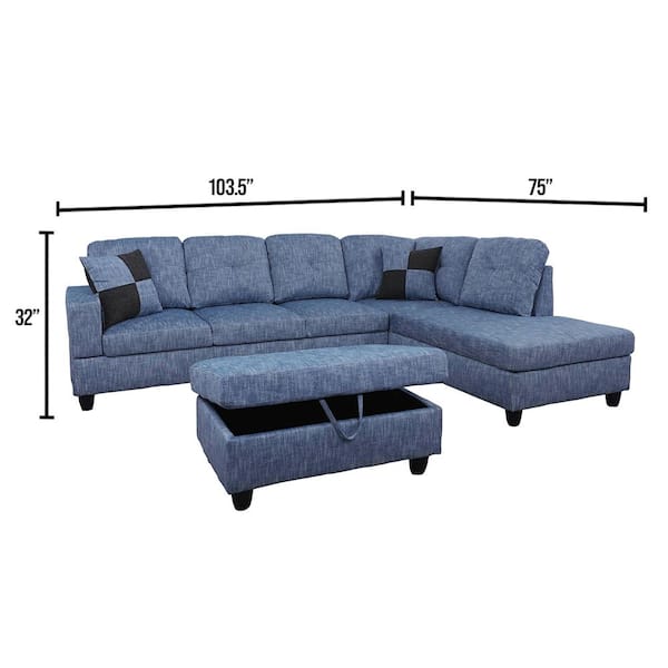 Star Home Living 3 Piece Light Blue, Light Blue Sectional Sofa With Chaise