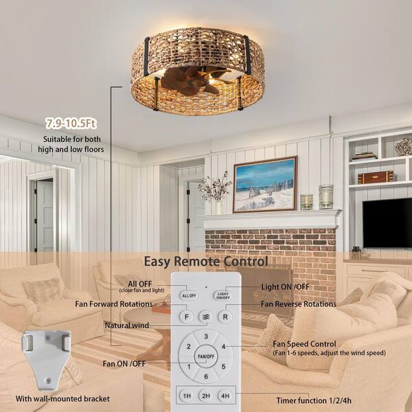 Genoci 20 in. Indoor Brown Ratten Caged Reversible Flush Mount