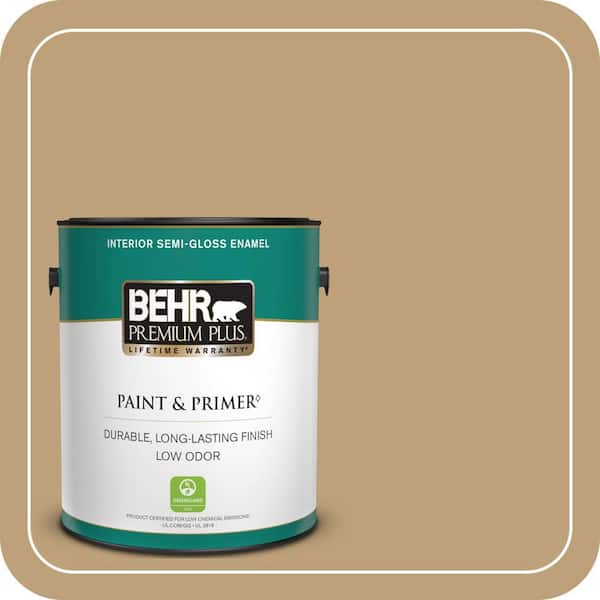 BEHR PREMIUM PLUS 1 gal. #PMD-50 Winter Wheat Semi-Gloss Enamel Low Odor Interior Paint & Primer